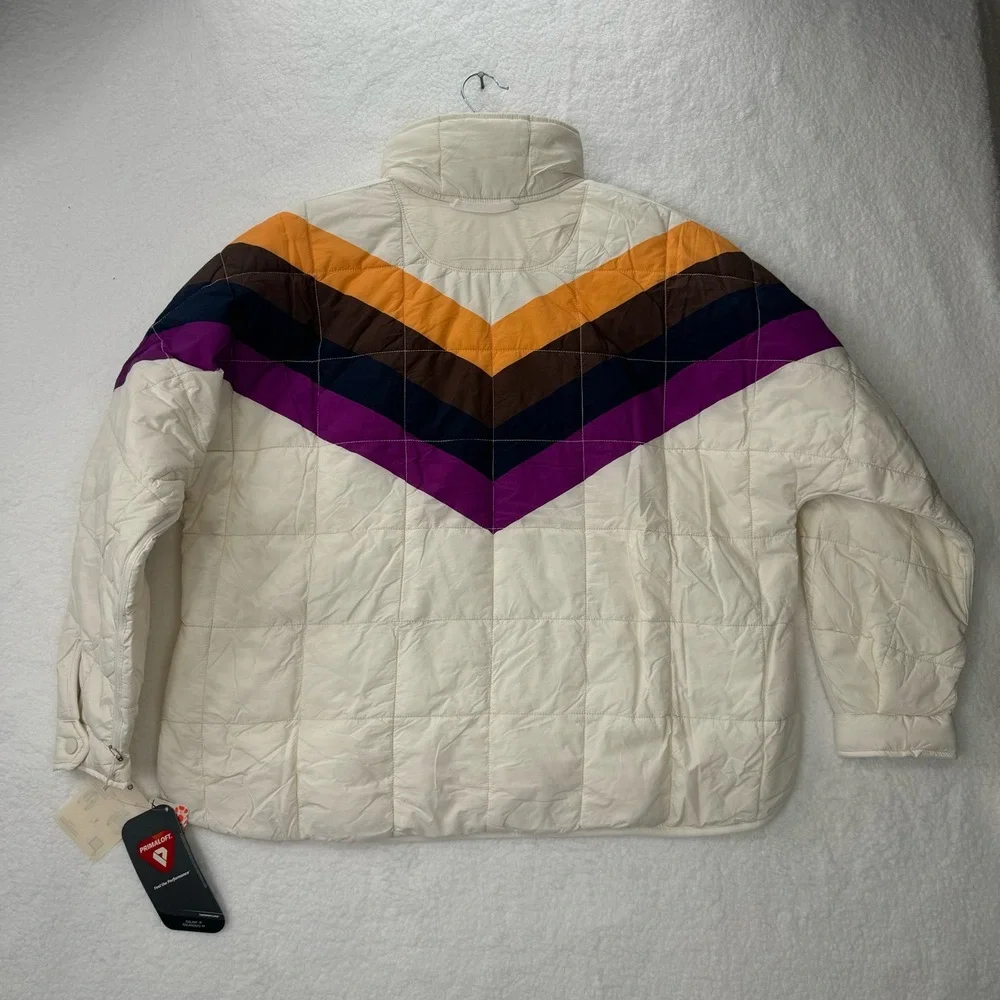 Free People x Hatch Multicolored Ivory Chevron Combo Maternity Puffer Jacket S - Picture 11 of 16